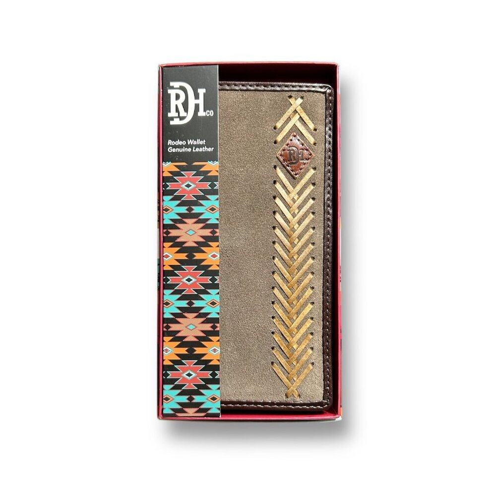 Red Dirt Hat Co Rodeo Wallet Brown Tan Leather Suede Weave Western Cowboy RFID
